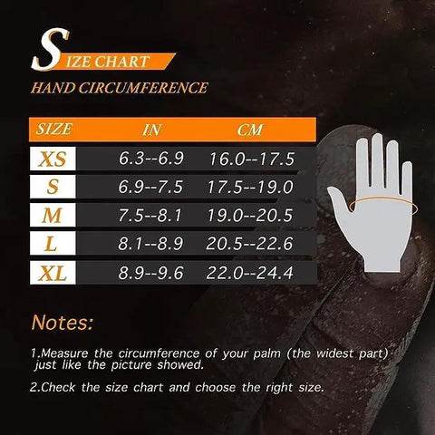 Size chart for Ultimate Boss Level Workout Gloves For Men And Women Featuring Supercharged Killer Grip Technology in black.