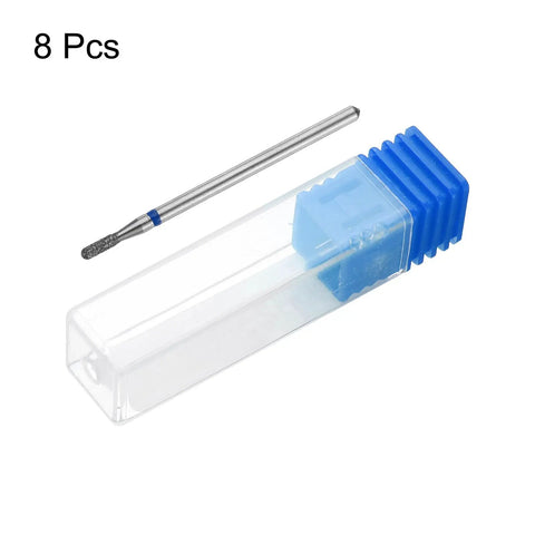 8 Pack Diamond Grinding Bits Set 120-140 Grit Cylindrical Ball Head 1.8mm Shank in plastic box, for ceramic and glass use.
