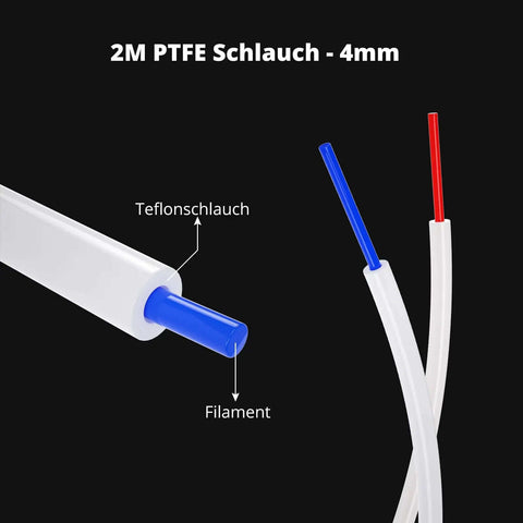 2M PTFE Teflon Tube For 1.75mm Filament 4mm OD 2mm ID Extruder Tubing For 3D Printers, labeled cross-section view