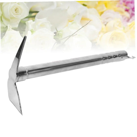 Stainless Steel Garden Hoe And Pickaxe Double Use Garden Tool For Planting And Weeding With A Handy Sturdy Non Slip Handle displayed