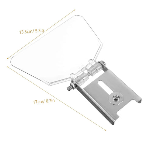Two Piece Stainless Steel Bench Shield Kit Eye Guard For Grinders showing clear shield and stainless bracket with measurements.