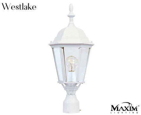 Westlake 1 Light Outdoor Post Lantern With White Finish And Clear Glass Shade, Mediterranean Style Driveway Garden Post Light For Killer Curb Appeal, Weather Resistant Cast Aluminum Model 1005WT