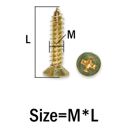 Beefy Brass Countersunk Wood Screws Self-Tapping M3x30 20Pcs Set dual-end locking screw with size diagram