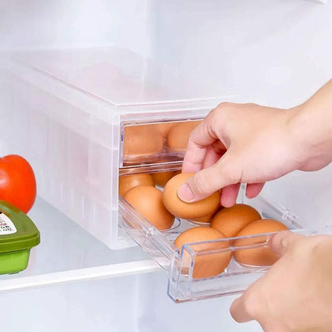 Hand opening drawer style 24 egg holder for refrigerator double layer plastic egg storage box clear egg organizer case for fridge.