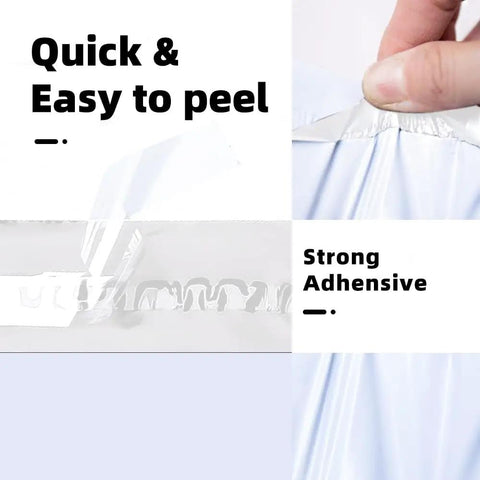 Close-up of strong self-sealing adhesive on 500 Pack 10x13 Inch White Exterior Silver Interior Poly Mailers