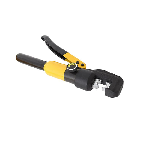 6 Ton Hydraulic Wire Cable Lug Terminal Crimper Crimping Tool With 9 Dies, close-up of black and yellow crimper handle