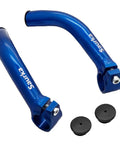 Blue aluminum MTB bike bar ends with end plugs, for mountain bikes handlebar extenders, 22 millimeter diameter, 5.9 inches length.
