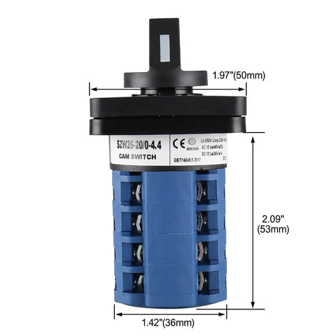 Front view of Industrial Grade 20A 660V Rotary Cam Changeover Switch With 5-Position Selector And 16 Terminals SZW26-20/0-4.4