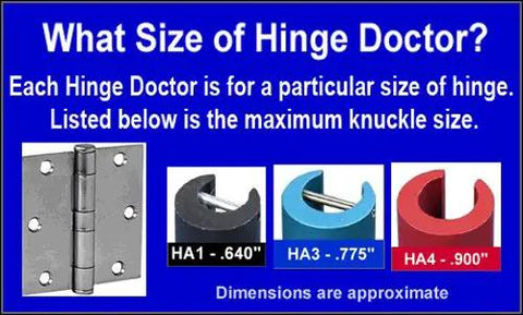 Complete Notched Hinge Repair Kit Set for Fast Fixes Two Pack With Free Carry Case USA Made Tools HA1 HA3 HA4 sizes chart