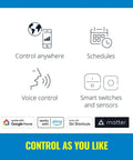 Control options for Clear 60W ST19 Filament LED Smart Bulb Pack Of 6 Indoor E26 featuring voice, schedules, and smart switches.