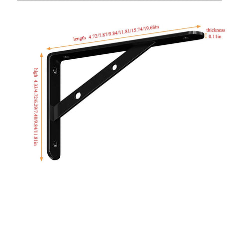 Badass Heavy Duty Shelf Brackets Wall Mount 90 Degree Corner Bracket Pair with Heavy Gusset in black, dimensions shown, designed for stability.