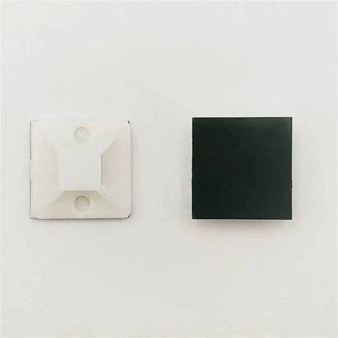 250 Pcs Peel And Stick Cable Tie Mount Bases For Heavy Duty Wire Wrangling Transform Your Home Or Office Setup With Rock Solid Plastic Holders That Grab Tight And Keep Everything Looking Clean 40Mm, showing adhesive mounts in white and black.