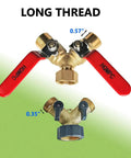 Heavy Duty Garden Hose Y Valve Splitter With Stainless Steel Long Handle And Brass Body Two Way Water Adapter Three Quarter Inch GHT Thread High Flow Full Port Spigot Splitter For Outdoor Garden Use long thread brass Y splitter
