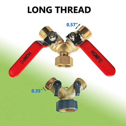 Heavy Duty Garden Hose Y Valve Splitter With Stainless Steel Long Handle And Brass Body Two Way Water Adapter Three Quarter Inch GHT Thread High Flow Full Port Spigot Splitter For Outdoor Garden Use long thread brass Y splitter