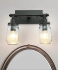 Industrial Black Vanity Light Fixtures With Glass Mason Jar Shades Two Light Vintage Wall Sconces For Bathrooms Rustic Modern Farmhouse Style 13 Inch Length And 12 Inch Height