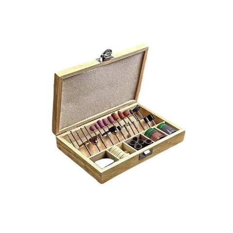 Hella Versatile 100 Piece Rotary Tool Accessory Set Featuring 1/8 Inch Shank Abrasive Burrs Precision Cutting Wheels in storage case.