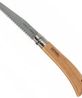 Badass Lightweight Folding Saw For Weekend Campouts And Garden Grind Cuts Branches Fast With Razor Sharp Carbon Steel Blade Secure Virobloc Lock And Natural Beechwood Handle, showing the sharp saw blade and beechwood handle.