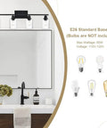 4 Light Modern Bathroom Lighting Fixtures In Matte Black Finish With Clear Glass Shades Above Mirror