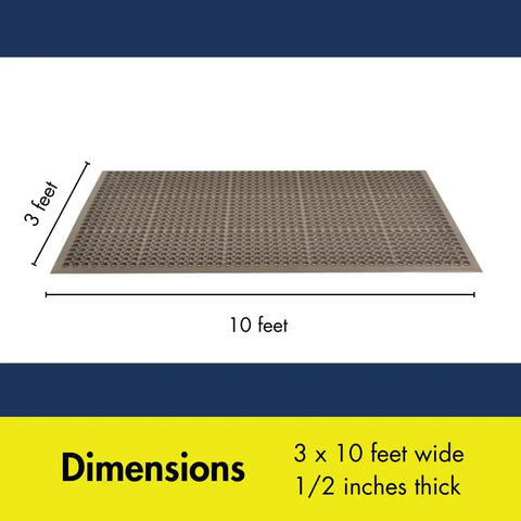 Lightweight Restaurant Rubber Floor Mat With Drainage Holes And Beveled Edges For Slip Resistant, Anti Fatigue Comfort, Easy Cleanup, 3 Feet By 10 Feet, Black