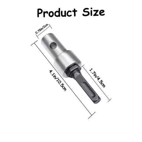 Round Shank Garden Auger Drill Adapter For Electric And Cordless Drills with dimensions shown, ideal for SDS Rotary Hammer use.