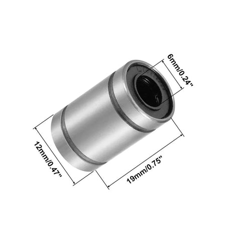 LM6UU 6mm Linear Bearing Set 12 Pack Double Sealed Rubber Bushing dimensions illustration