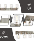 4-Light Vanity Light Fixture In Satin Nickel With Hammered Glass Shades For Over Mirror Wall Mount Indoor Lighting details