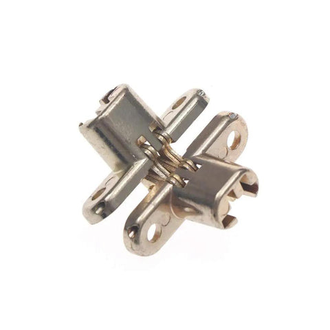 Close-up of Concealed Cross Door Hinge Invisible Zinc Alloy Hidden Hinge for cabinets and boxes, easy install and DIY friendly