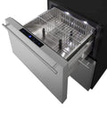 Tough As Nails 24 Inch Dual Drawer Outdoor Freezer With Sleek Stainless Steel Construction, top drawer open showing stainless bin.