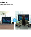 27 Inch Smart Monitor With WebOS For Streaming TV And Gaming Bluetooth Wireless Projection Screen Mirroring IoT Hub For Smart Home Height Adjustable Stand With Swivel Tilt And Pivot Dual 3W Speakers sRGB 99 Percent, showing wireless connection between laptop and monitor for efficient telecommuting.