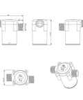 Technical drawing of Compact Micro Water Flow Generator with Display G1/2 Male Thread for DC Charging in RVs