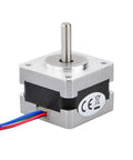 Front view of STEPPERONLINE Nema 14 bipolar stepper motor, 12V, 1.8° step, 4-wire, silver aluminum housing, 35x35x26mm.