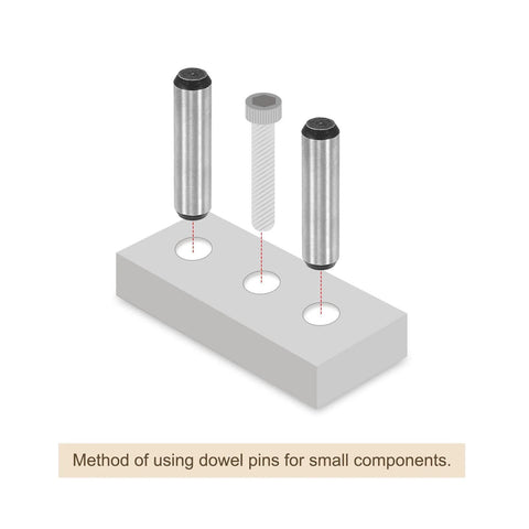 Illustration of 5/16 Inch Dowel Pins, 2 Inch Length, Heat Treated Alloy Steel For Extra Hardness in use for small components.