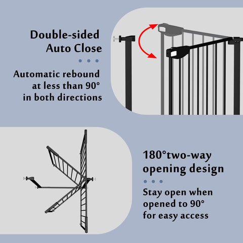 Diagram of Triple Lock Baby Gate For Stairs And Doorways Extra Wide 31 To 86 Inches Pressure Mounted Walk Through Safety Gate auto-close feature