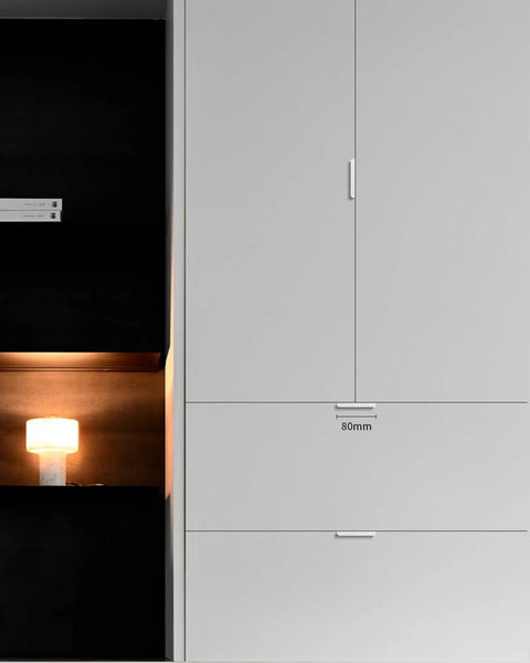 5 Pack 3 Inch Self Adhesive Cabinet Pulls Silver Stick On Handles installed on modern kitchen cabinet door