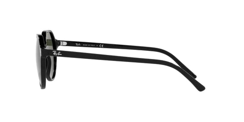 Side view of Unisex Thalia Square Sunglasses With 100 Percent UV Protection, Black Frame And Green Lenses, 53 Millimeter Lens Width.