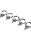 Five Piece M6 Eye Bolts Set, Stainless Steel 304 Ring Eye Bolts With Shoulder Lifting, showing silver bolts aligned in a row.