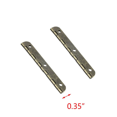 24 Piece Set Vintage Bronze Iron Piano Hinges Heavy Duty Continuous Door Hardware With Mounting Screws, showing two hinges with 0.35 inch width.