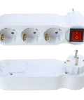 Heavy Duty Eu Standard 3 Way Power Strip Adapter With Two Pin Round Holes Compact White Wall Outlet Converter 250V 16A showing three sockets.