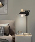 Plug In Wall Sconce With Swing Arm And Dimmer, Black Adjustable E26 Vanity Light for bedroom next to bed, bulb not included