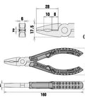 Technical drawing of 6.25 Inch Stripped Screw Extractor Pliers For Rusted Stuck And Damaged Screws And Fasteners Time Saving Professional Grade Tool Made In Japan Vampliers.