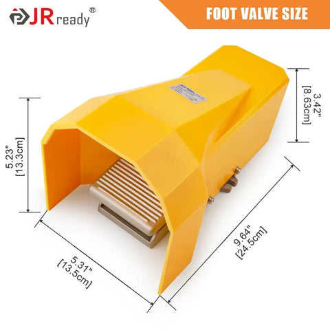 Foot Pedal For Pneumatic Crimping Tools With Protective Shield, Air Powered Foot Switch, 1/4 NPT Quick Response Pedal, Hands Free Control, Compatible With YJQ Series Crimpers, No Electrical Power Needed, yellow guarded foot valve size 9.64 x 5.31 x 5.23 in
