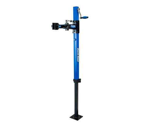 Mechanical Lift Bicycle Repair Stand For E Bikes, Cargo Bikes, And MTB, 120 Lb Capacity, blue floor-mounted stand, side view