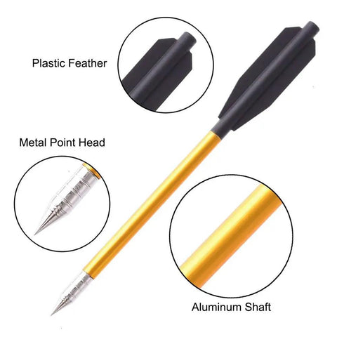 Mini Crossbow Bolts 6.3 Inch Aluminum Arrows For 50-80 Lbs Pistol Crossbow, metal tip, plastic fletches, gold aluminum shaft