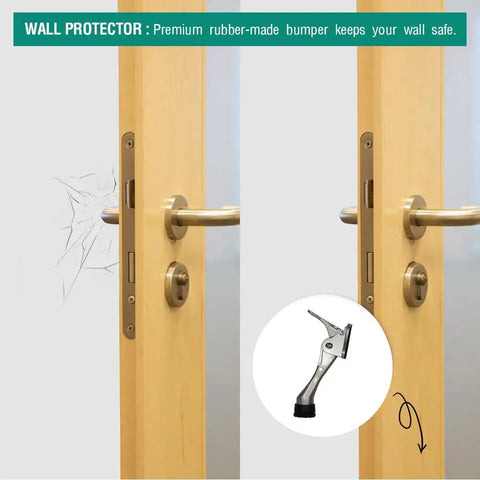 Heavy Duty Kickdown Door Stopper Set Of Four Built Tough Bottom Door Holders With Adjustable Rubber Pads showing rubber wall protector.
