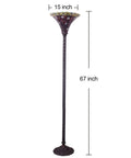 Dragonfly Tiffany Floor Lamp With Stained Glass Lampshade, Bronze Pole, 67 Inch Tall Reading Lamp, shown with dimensions.