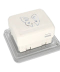 Dang Good Craft Paper Punch With Delicate Flower And Butterfly Designs, Cuts Shapes Exactly Where You Need Them, Rock Solid Magnetic Base Locks Pages Down, Makes Sweet Continuous Patterns Always, showing a top view of the butterfly punch.