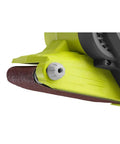 3 By 18 Inch Compact Belt Sander Sporting A Gutsy 6 Amp Motor Built Like A Tank To Crush Heavy Duty Woodworking side view of sanding drum.