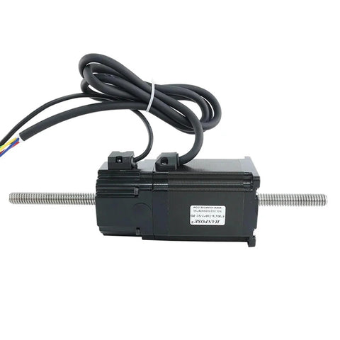 Lead screw motor (NEMA23) with 400mm through lead screws, black housing and wiring harness.