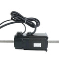 NEMA23 through-screw motor with 300mm lead screw, black housing, dual threaded shafts and multi-wire harness