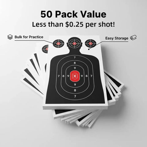 Silhouette Paper Shooting Targets For Range Day Ready 14x22 Inch Red Bullseye Targets For Handgun Pistol Rifle BB And Airsoft